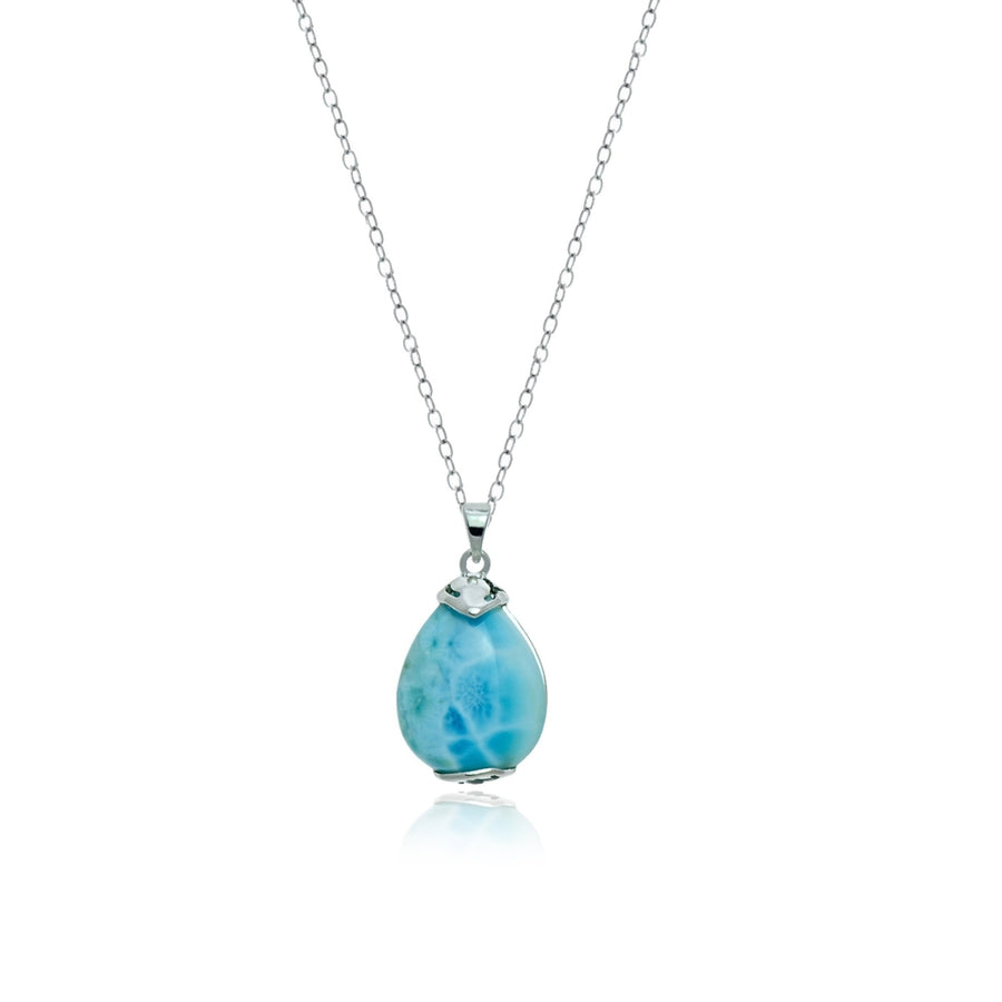 Sterling Silver Tear Drop Natural Larimar Pendant Image 1