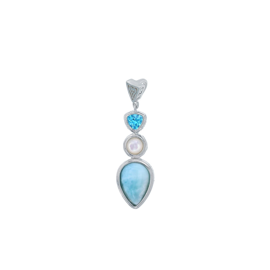 Sterling Silver Natural LarimarMOP and Aqua CZ Pendant Image 1