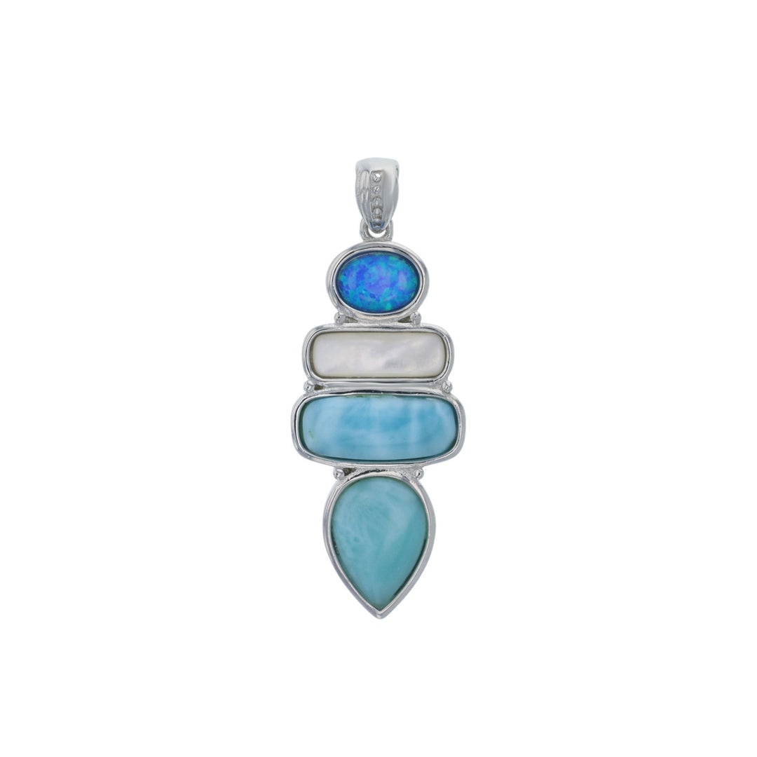 Sterling Silver Natural LarimarCreated Blue Opal and MOP Pendant Image 1