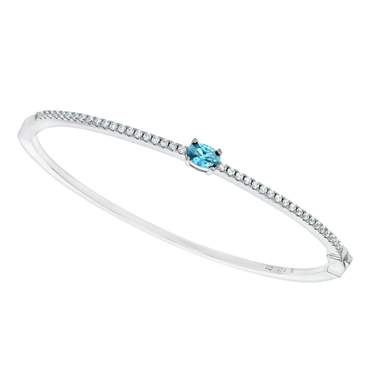 Sterling Silver Oval Aqua CZ Single Row Bangle Barcelet Image 1