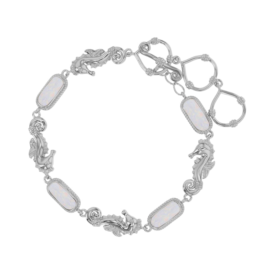 Sterling Silver Oval Created White Opal and Seahorse Link Toggle Bracelet Image 1