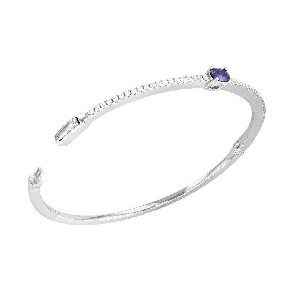 Sterling Silver Oval Amethyst CZ Single Row Bangle Bracelet Image 2