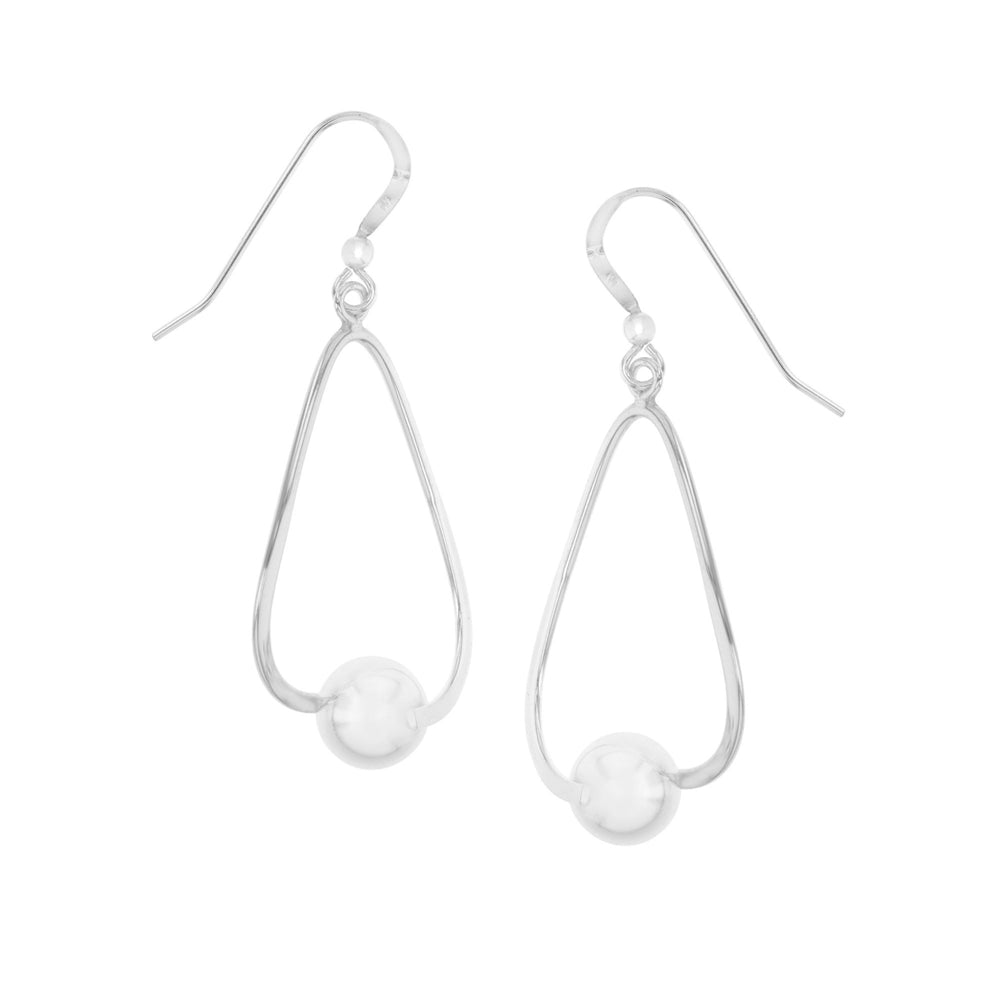 Sterling Silver Oval Hoop with Ball Dangle Earrings Image 2