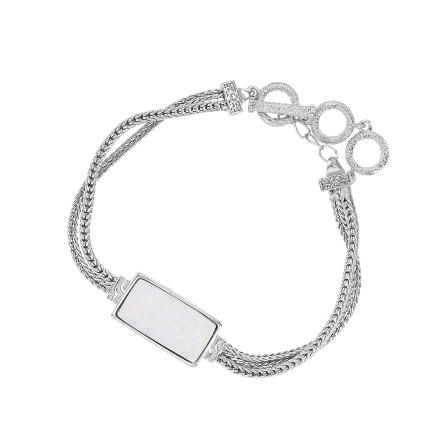 Sterling Silver Rectangle Created White Opal Double Strand Toggle Bracelet Image 1