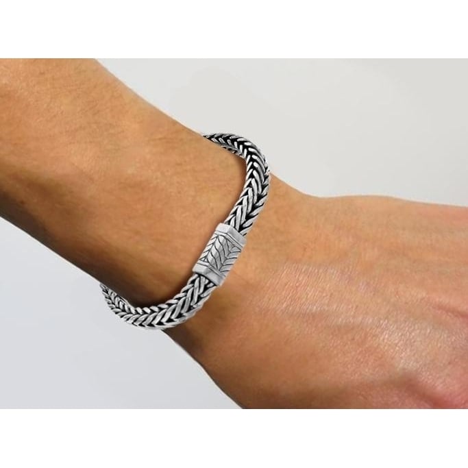 Sterling Silver Oxidized Bali Square Mens Bracelet  9" Image 2