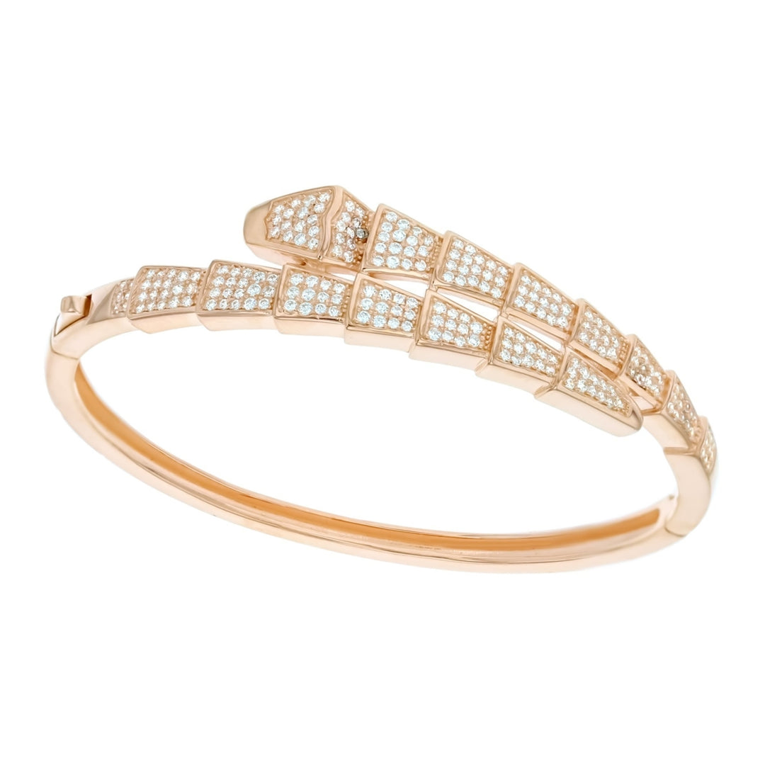 Sterling Silver Rose Gold Plated Crossover Pattern  CZ Bangle Bracelet Image 1