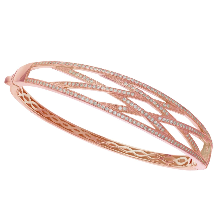 Sterling Silver Rose Gold Plated Criss Cross CZ Bangle Bracelet Image 1