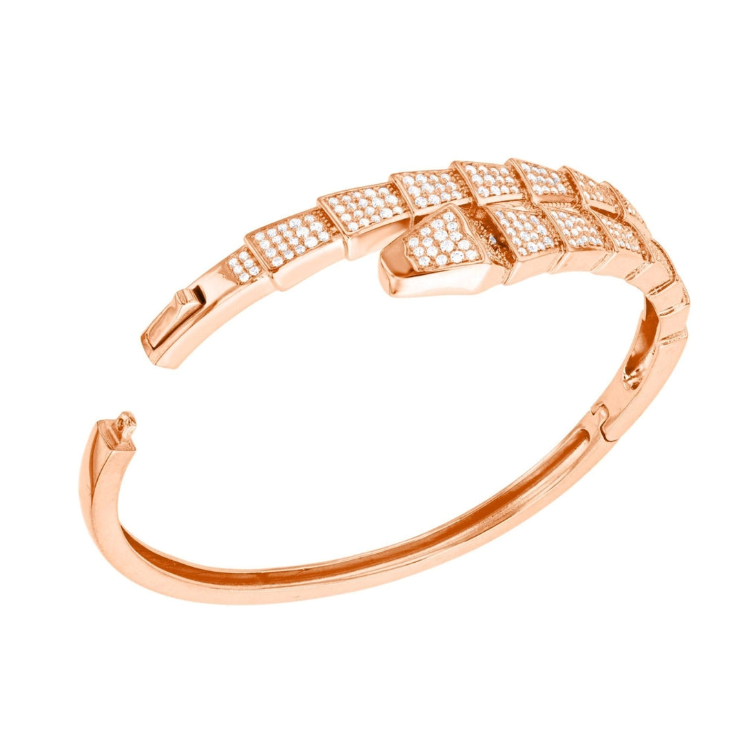 Sterling Silver Rose Gold Plated Crossover Pattern  CZ Bangle Bracelet Image 2