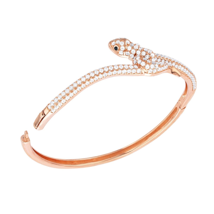 Sterling Silver Rose Gold Plated Twirl Snake Pave CZ Bangle Bracelet Image 2