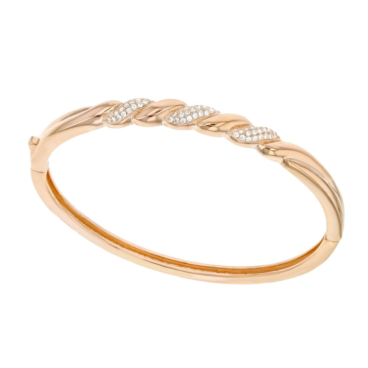 Sterling Silver Rose Gold Plated Twist CZ Bangle Bracelet Image 1