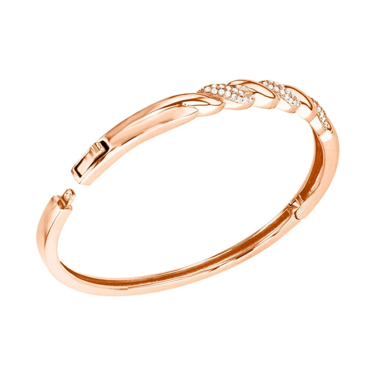 Sterling Silver Rose Gold Plated Twist CZ Bangle Bracelet Image 2