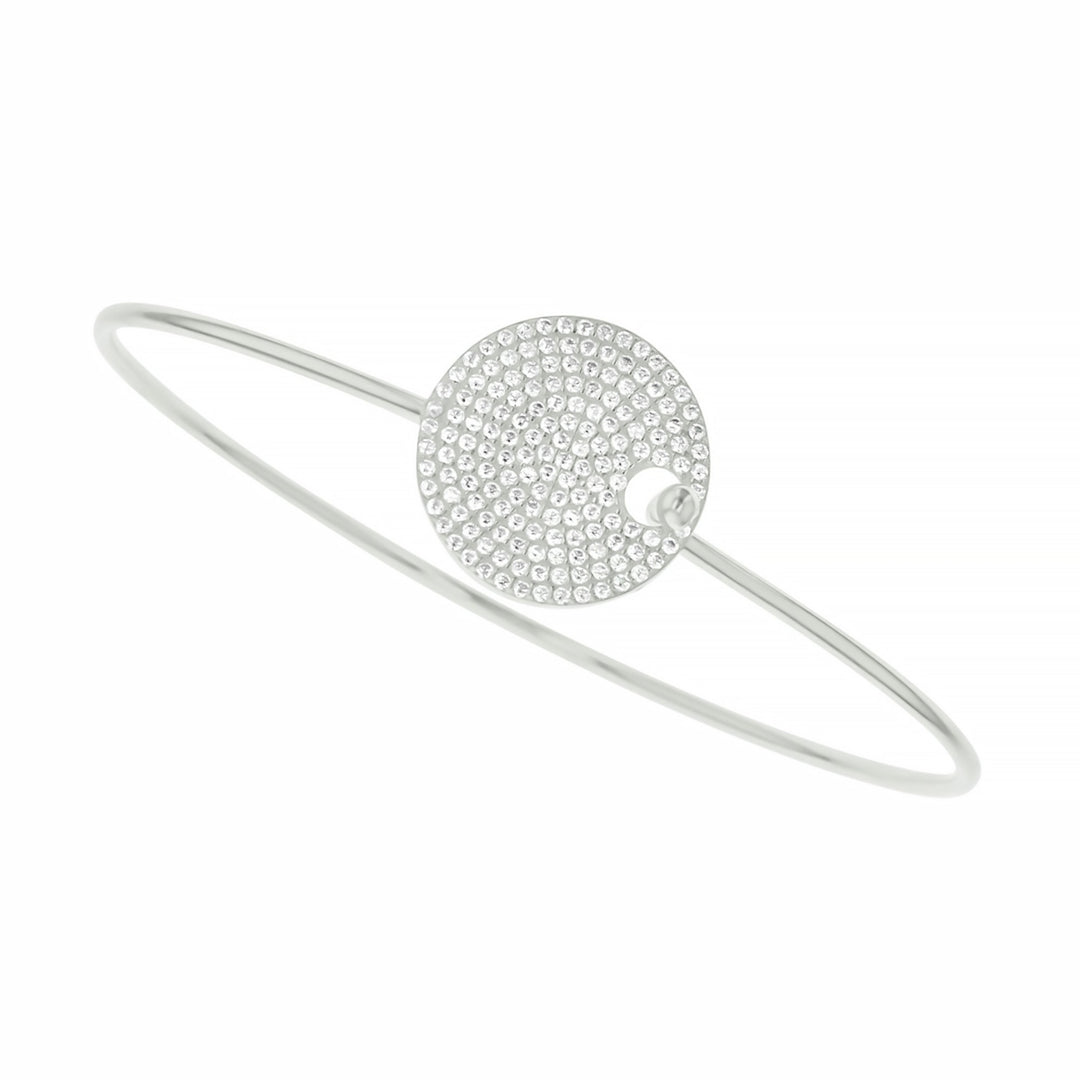 Sterling Silver Round Disc Pave CZ Bangle Bracelet Image 1