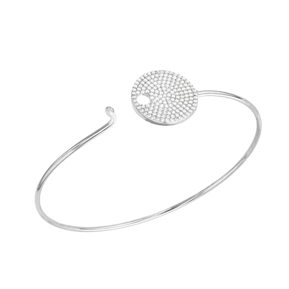 Sterling Silver Round Disc Pave CZ Bangle Bracelet Image 2