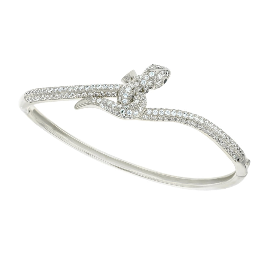 Sterling Silver Twirl Snake Pave CZ Bangle Bracelet Image 1