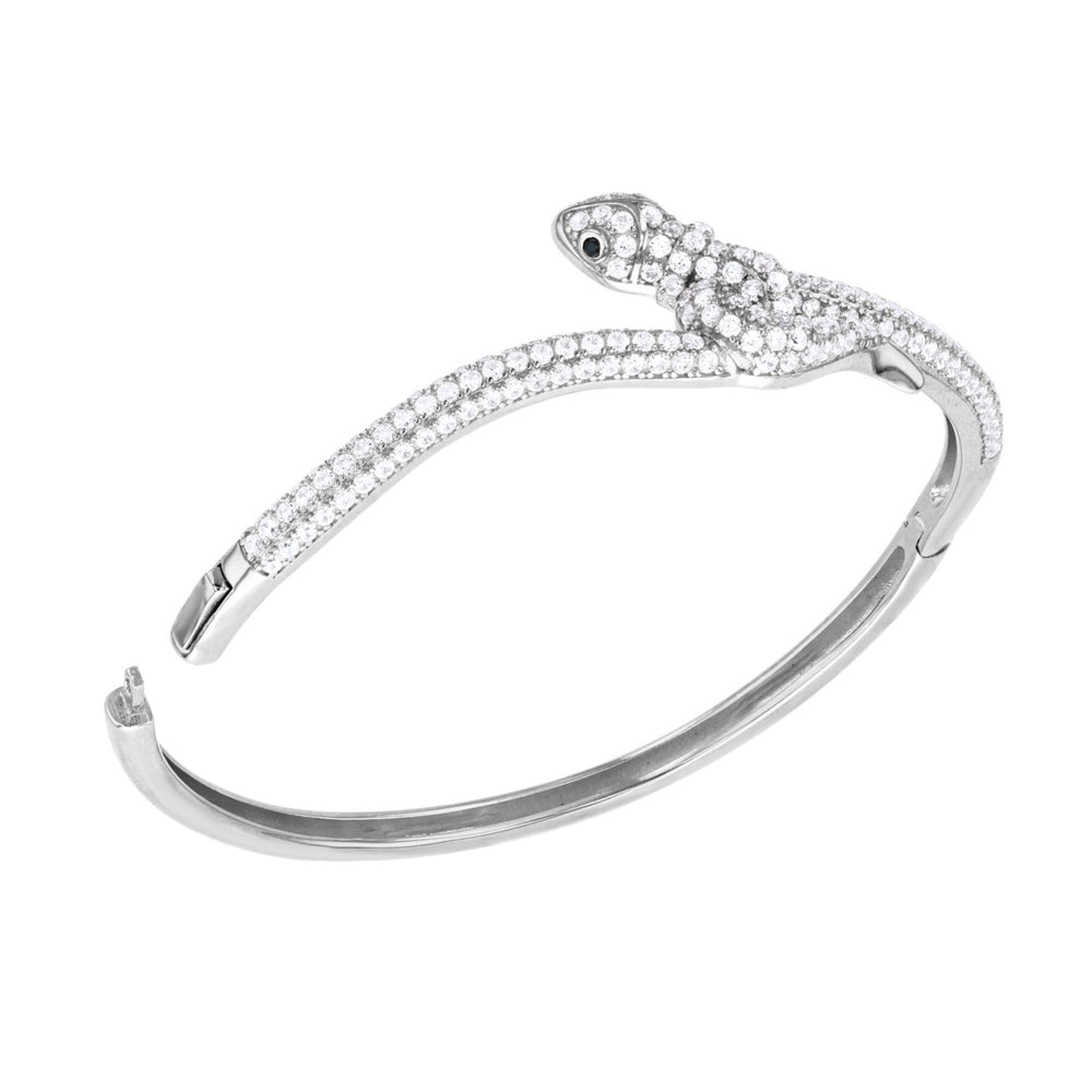 Sterling Silver Twirl Snake Pave CZ Bangle Bracelet Image 2