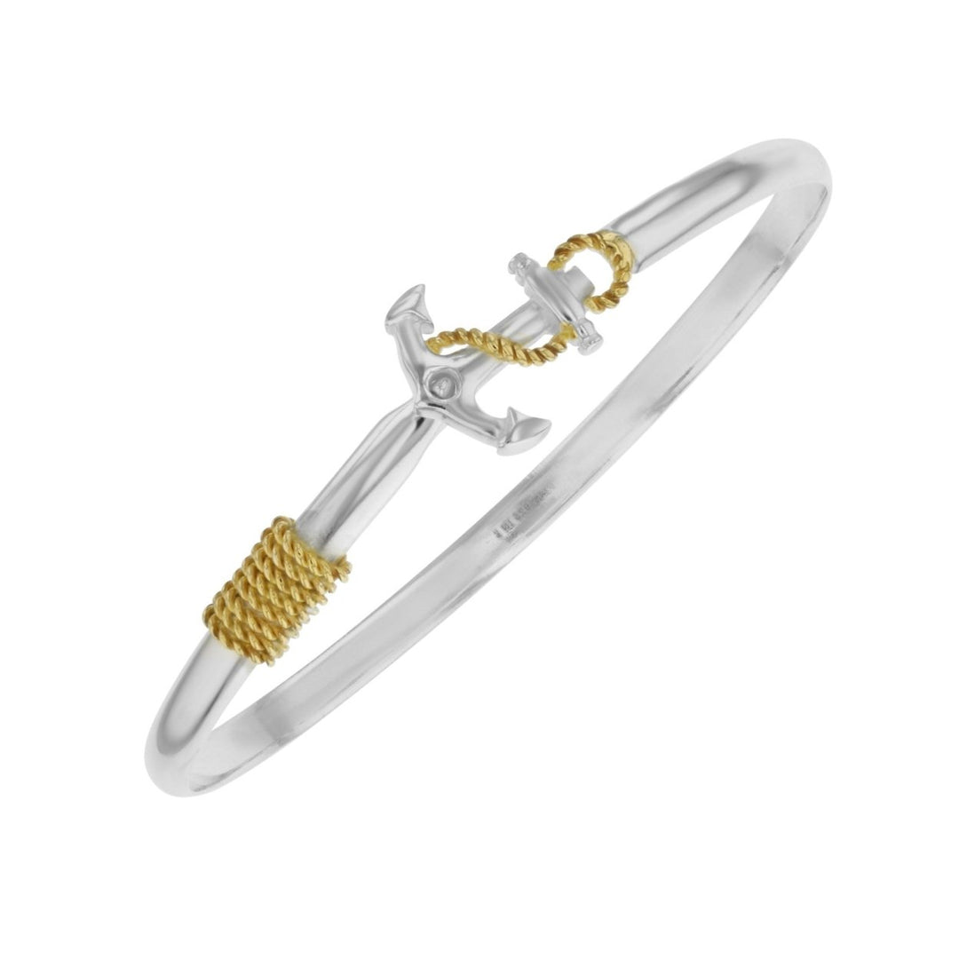 Sterling Silver Two-tone  Anchor Nautical Bangle Image 1