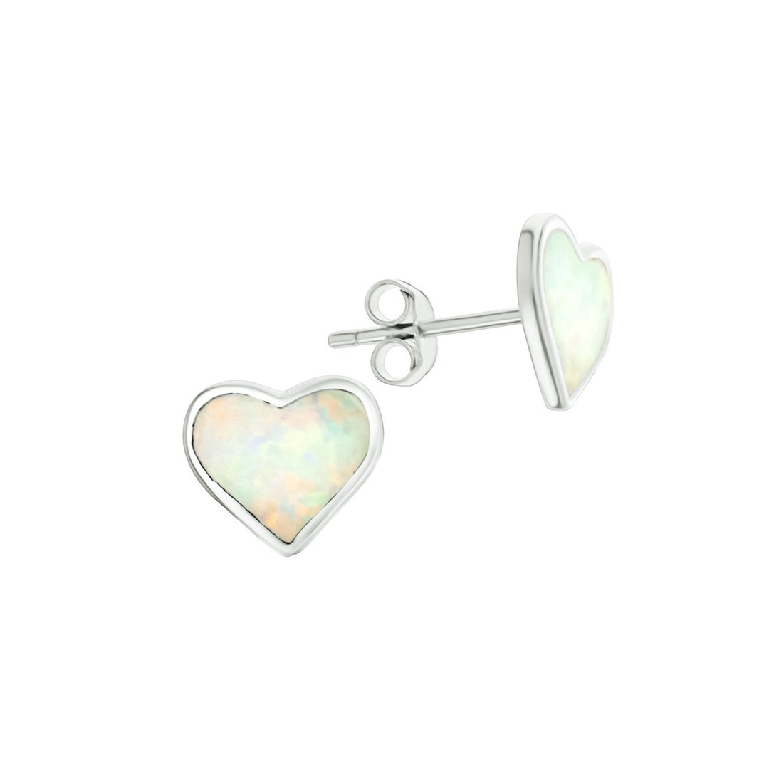 Sterling Silver White Opal Heart Earring Image 1