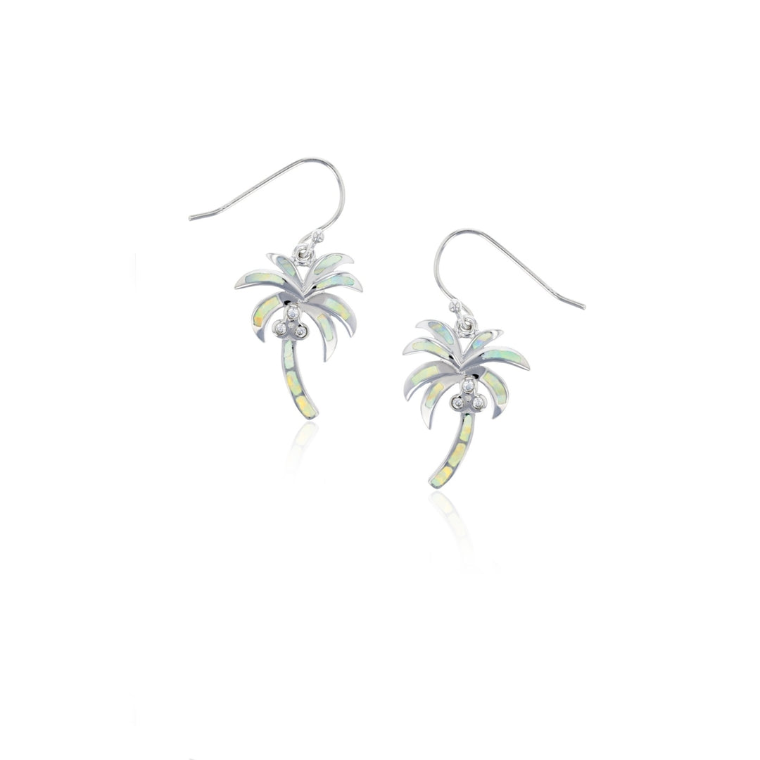 Sterling Silver White Opal Palm Tree CZ Earring Image 1