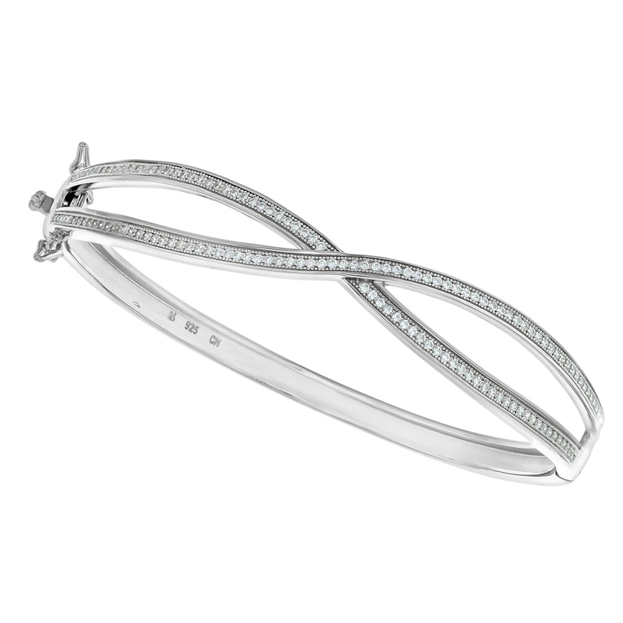 Sterling Silver X Crossover CZ Bangle Bracelet Image 1