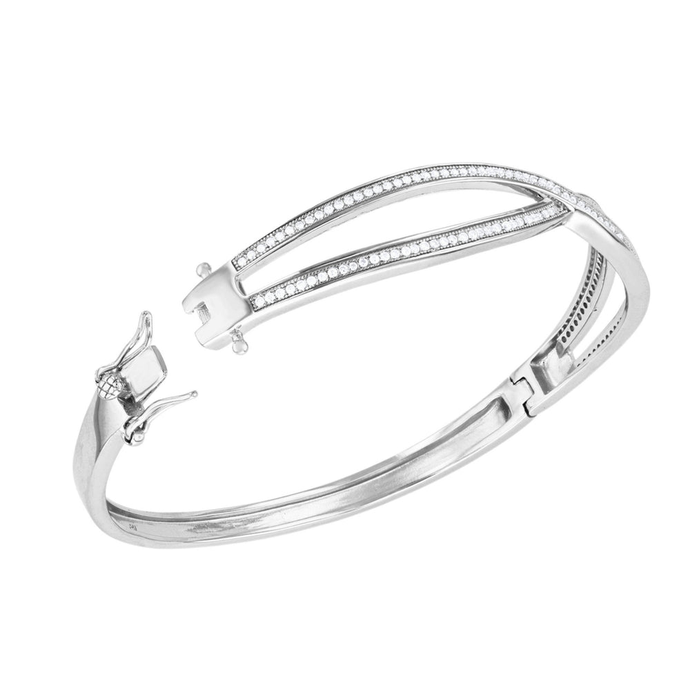 Sterling Silver X Crossover CZ Bangle Bracelet Image 2