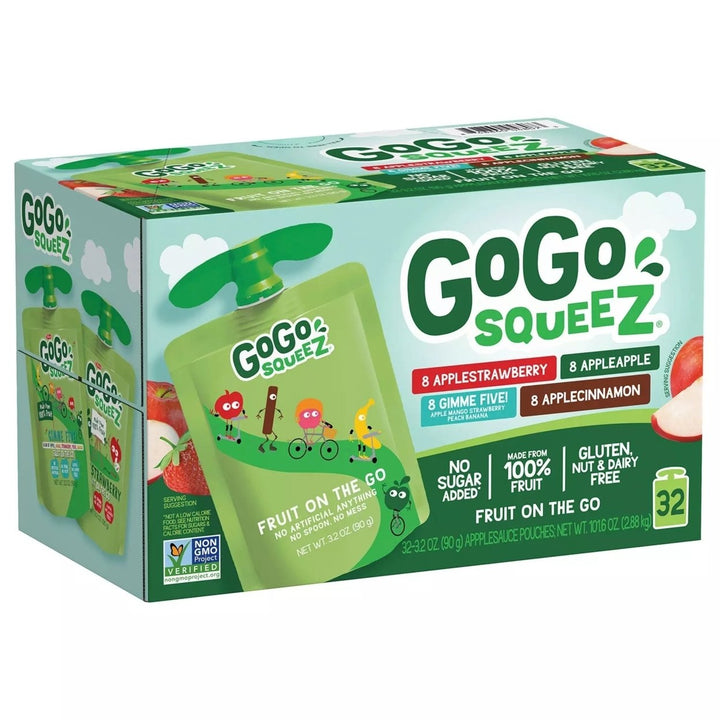 GoGo SqueeZ Applesauce Apple/Cinnamon/Strawberry/GIMME Five 3.2 Oz (32 Count) Image 1