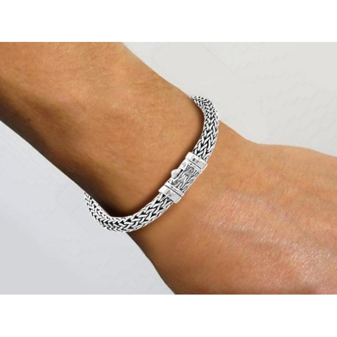 Sterling Silver Oxidized Bali Oval  Mens Bracelet Image 2