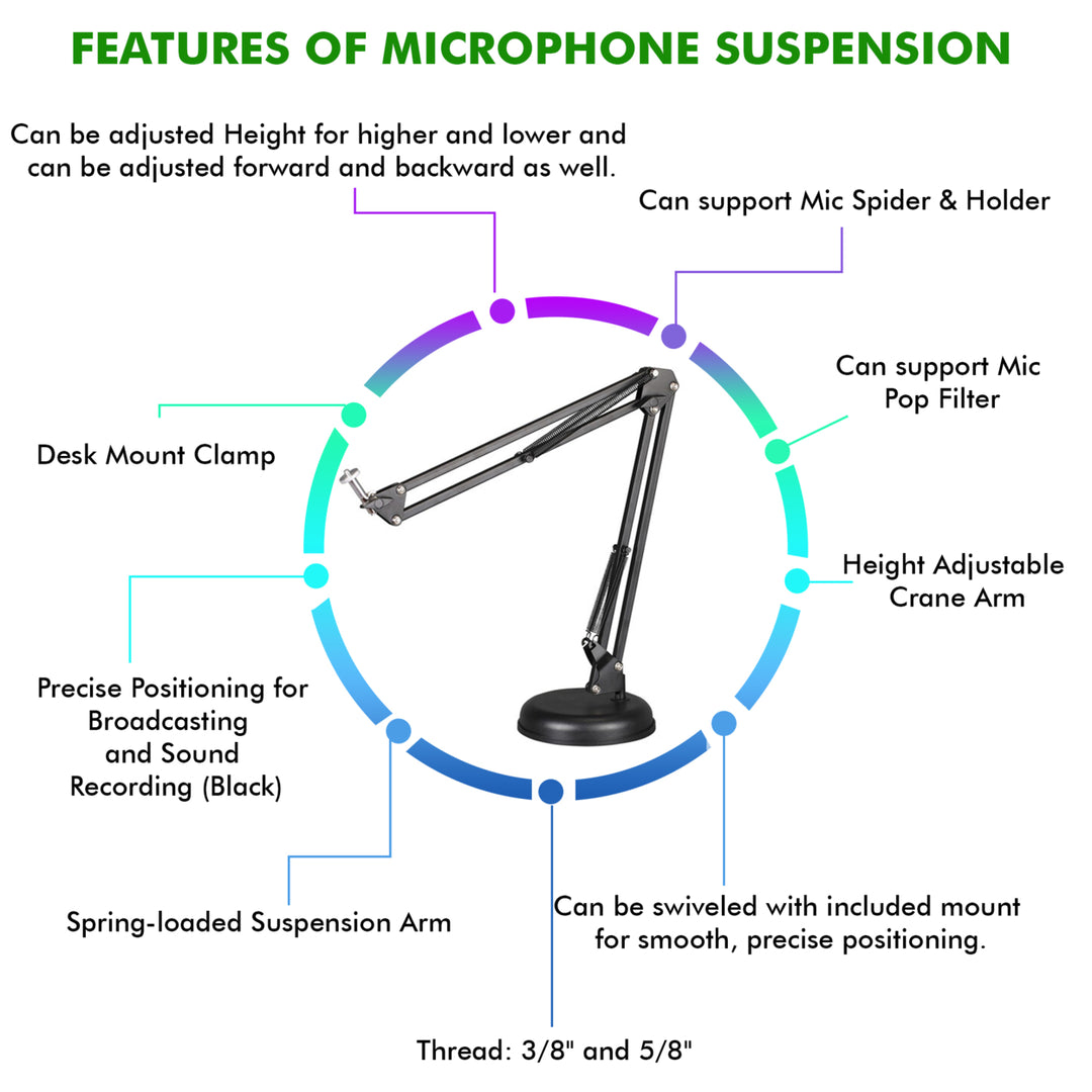 Technical Pro Microphone Suspension Arm Height Adjustable Crane 20.9in Steel Image 4