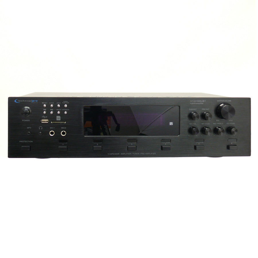 Technical Pro 6 Zone 6000 Watts Digital Bluetooth Hybrid Amplifier Preamp Tuner w/ Speaker USB and SD Card Output2 Mic Image 1