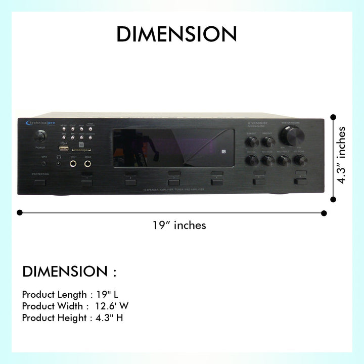 Technical Pro 6 Zone 6000 Watts Digital Bluetooth Hybrid Amplifier Preamp Tuner w/ Speaker USB and SD Card Output2 Mic Image 4