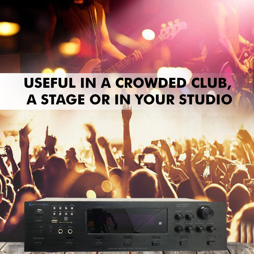 Technical Pro 6000W 6 Zone Bluetooth Hybrid Amplifier Preamp Tuner with Mic Inputs Image 6