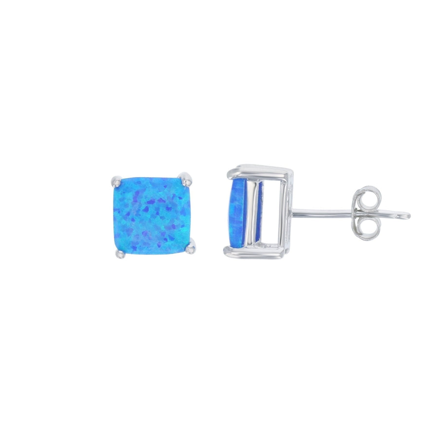 Sterling Silver Created Blue Opal 5 mm Square Prong Set Stud Earrings Image 1