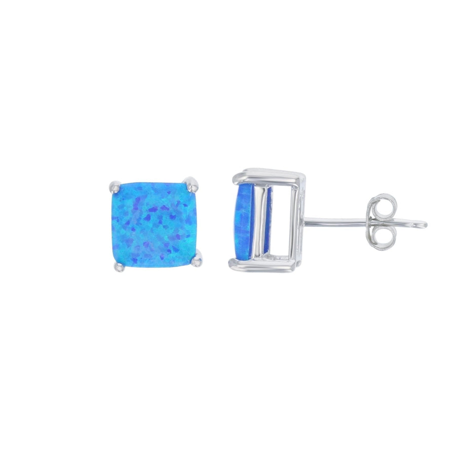 Sterling Silver Created Blue Opal 6 mm Square Prong Set Stud Earrings Image 1