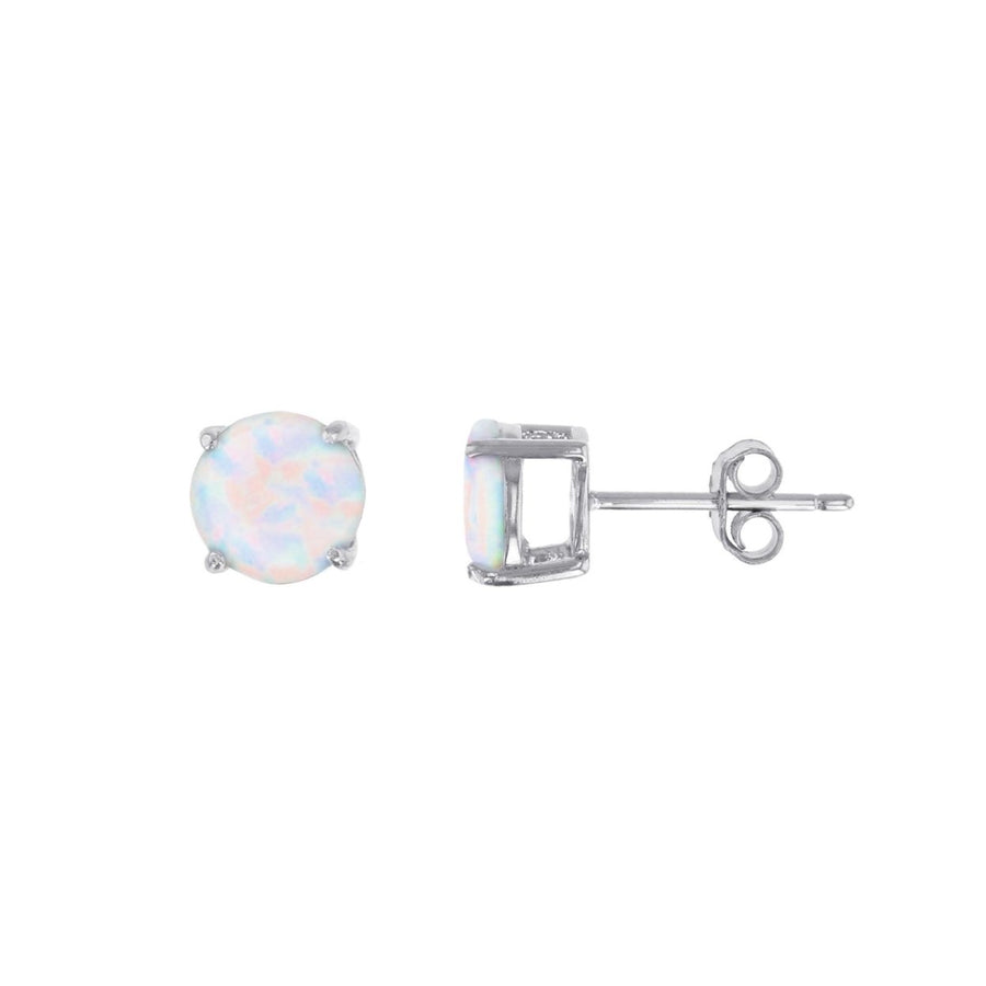 Sterling Silver Created White Opal 5mm Round Stud Earrings Image 1