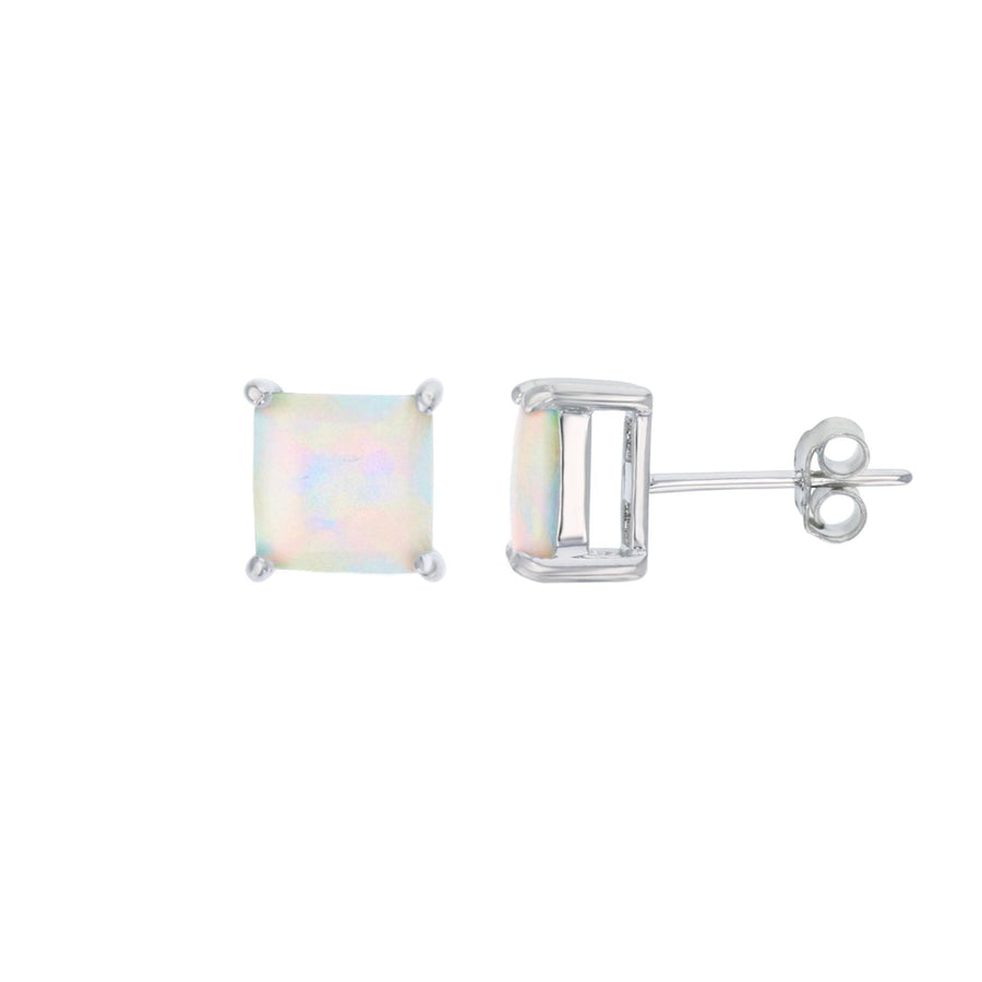 Sterling Silver Created White Opal 5mm Square Stud Earrings Image 1