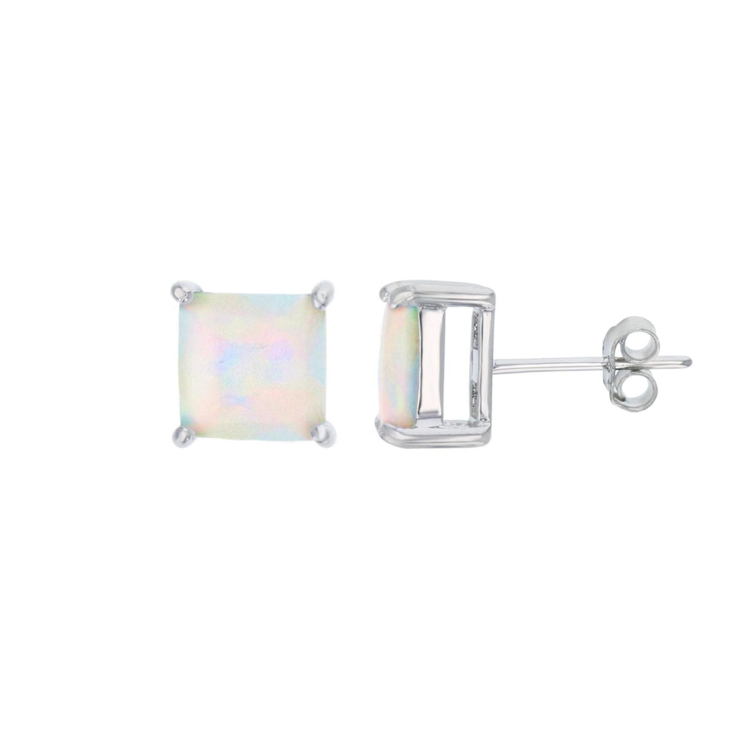 Sterling Silver Created White Opal 6mm Square Stud Earrings Image 1