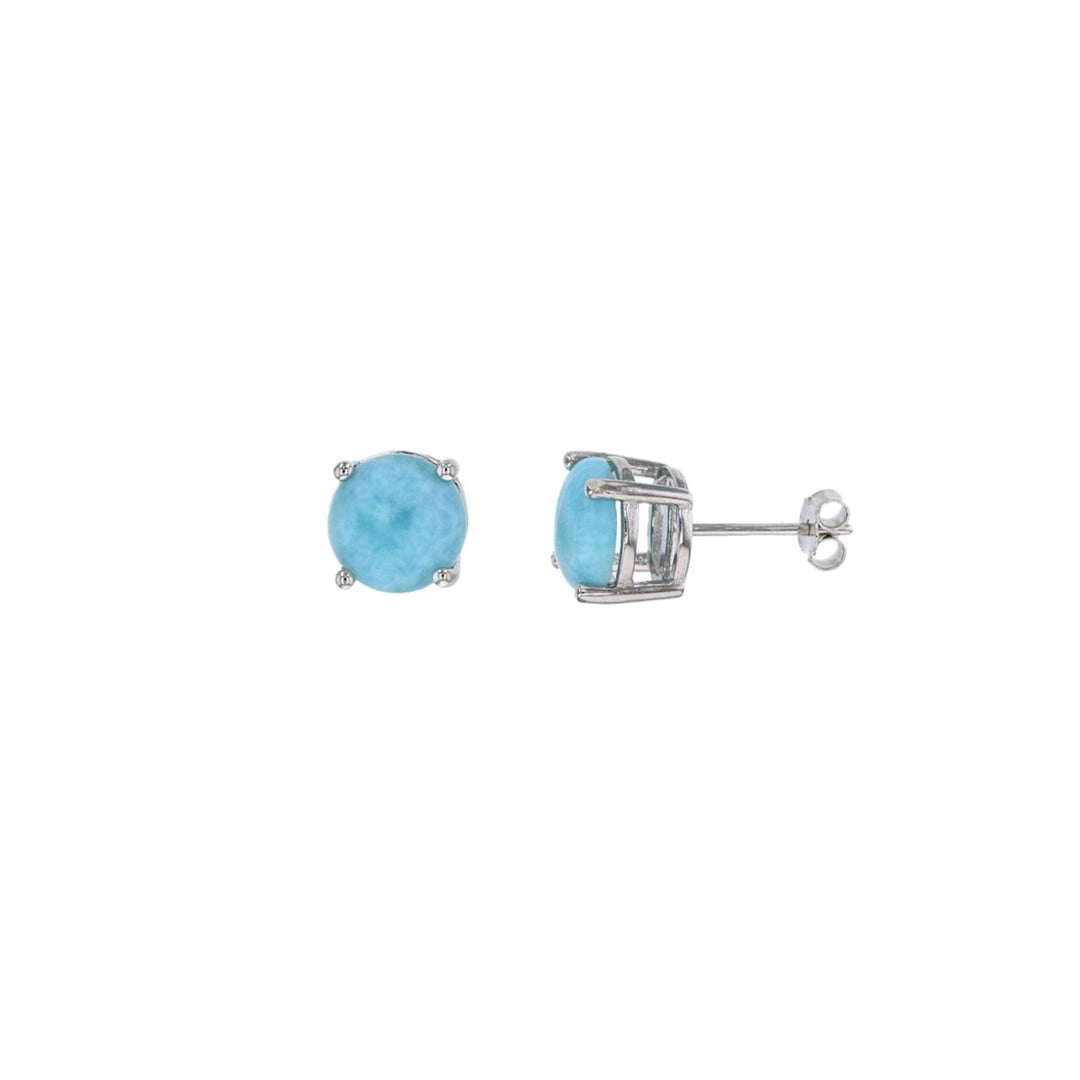 Sterling Silver Natural Larimar Round 7 mm Stud Earrings Image 1