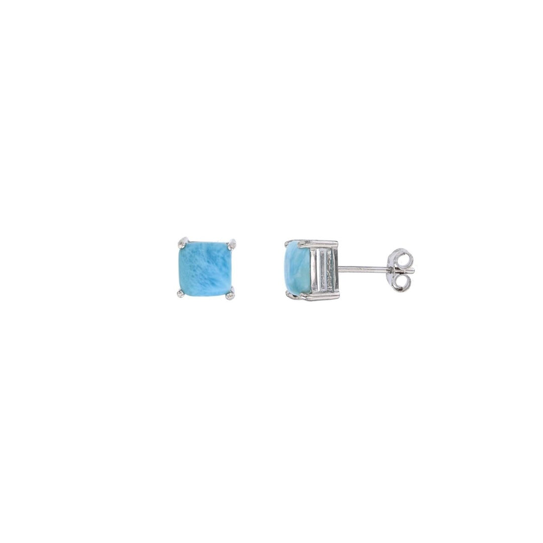 Sterling Silver Natural Larimar Square 4 mm Stud Earrings Image 1