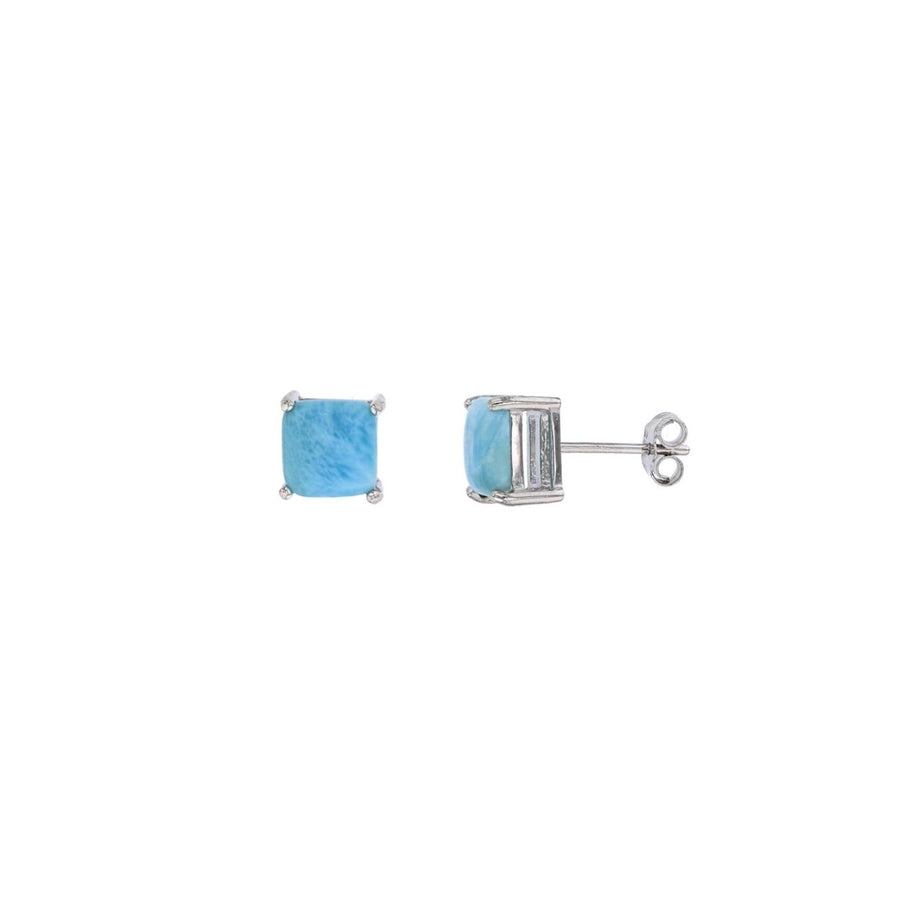 Sterling Silver Natural Larimar Square 5 mm Stud Earrings Image 1