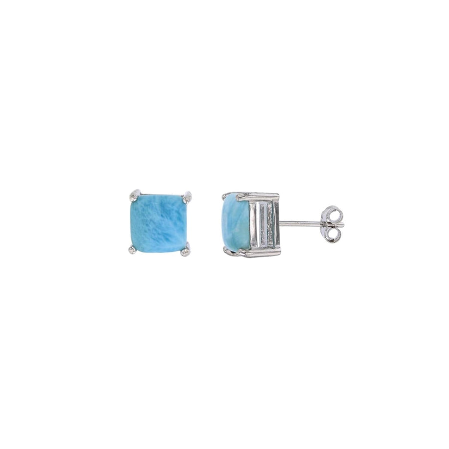 Sterling Silver Natural Larimar Square 7 mm Stud Earrings Image 1