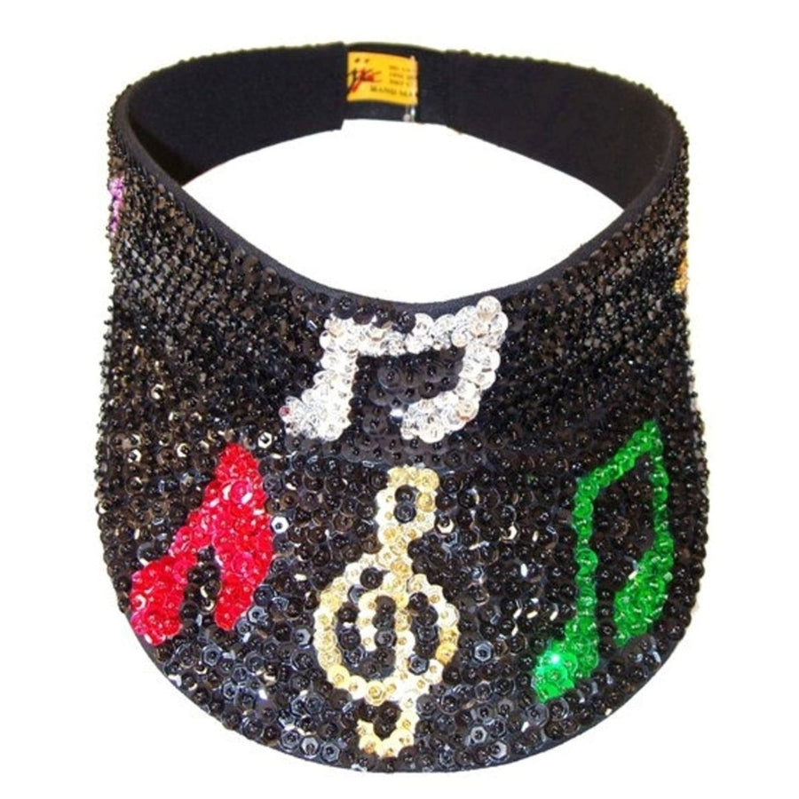 Sequin Sun Visor BLACK with COLOR MUSIC Notes Music  6 Image 1