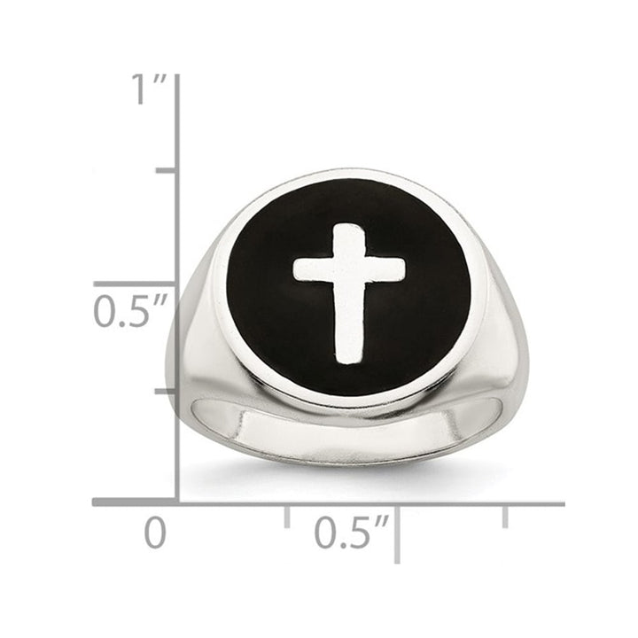 Mens Sterling Silver Enameled Cross Ring Image 3