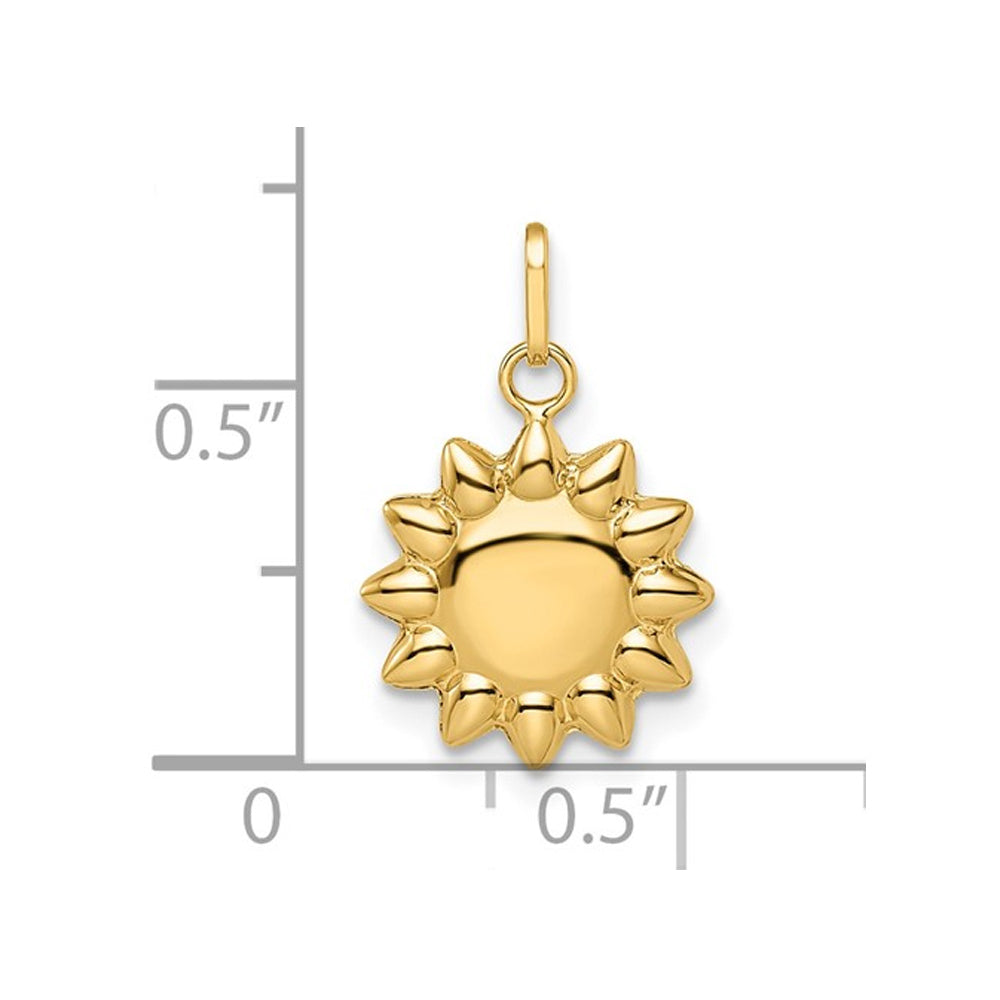 14K Yellow Gold Puffed Sun Charm Pendant Necklace with Chain Image 2
