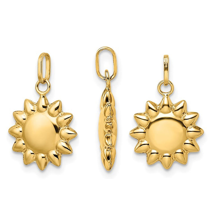 14K Yellow Gold Puffed Sun Charm Pendant Necklace with Chain Image 3