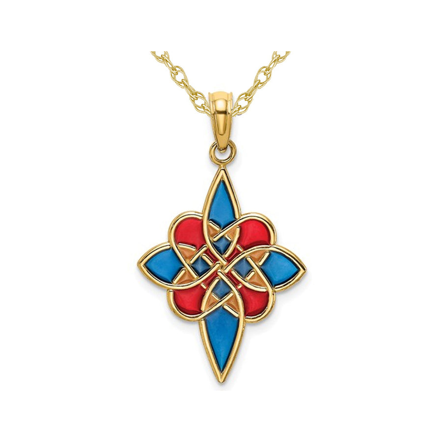 14K Yellow Gold Multi-Color Enameled Celtic Knot Charm Pendant Necklace with Chain Image 1