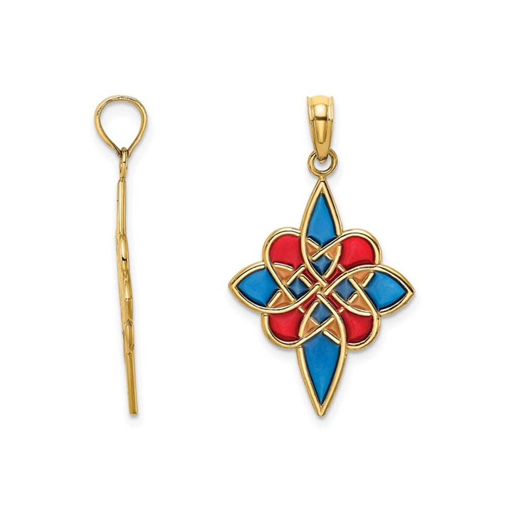 14K Yellow Gold Multi-Color Enameled Celtic Knot Charm Pendant Necklace with Chain Image 2