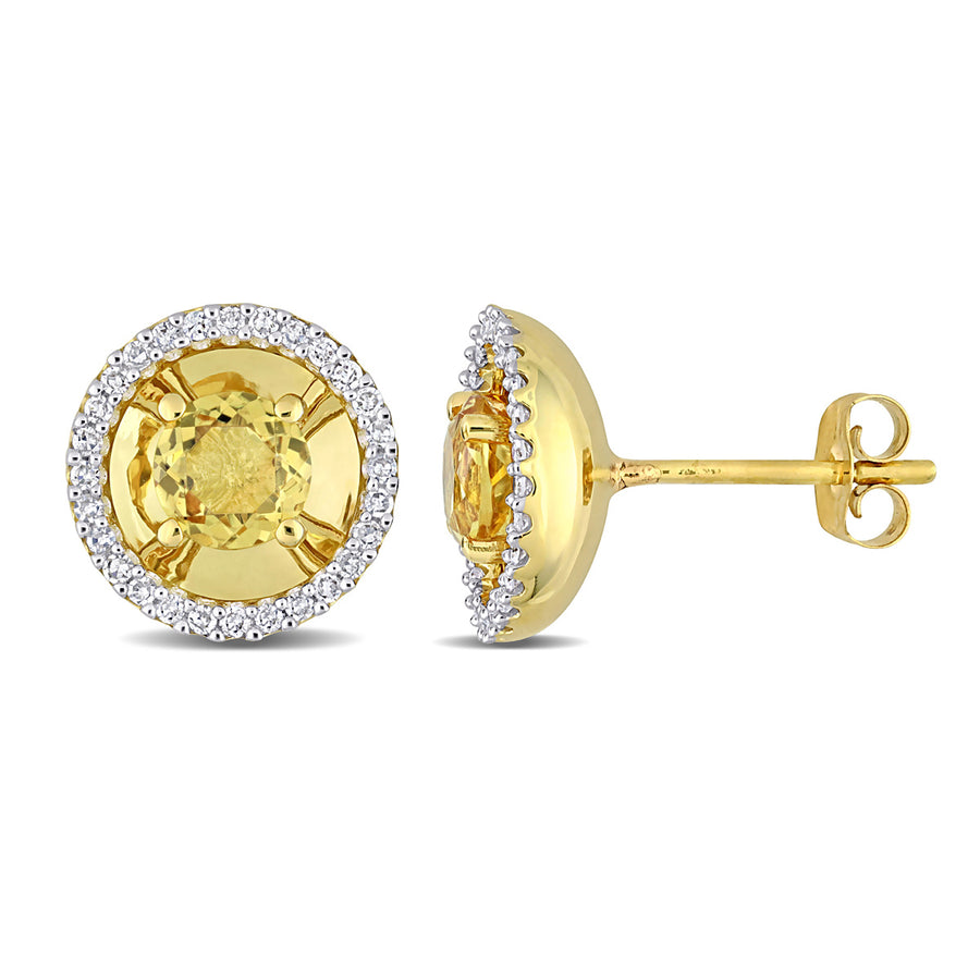 7/8 Carat (ctw) Citrine Solitaire Halo Earrings in 14K Yellow Gold with Diamonds Image 1