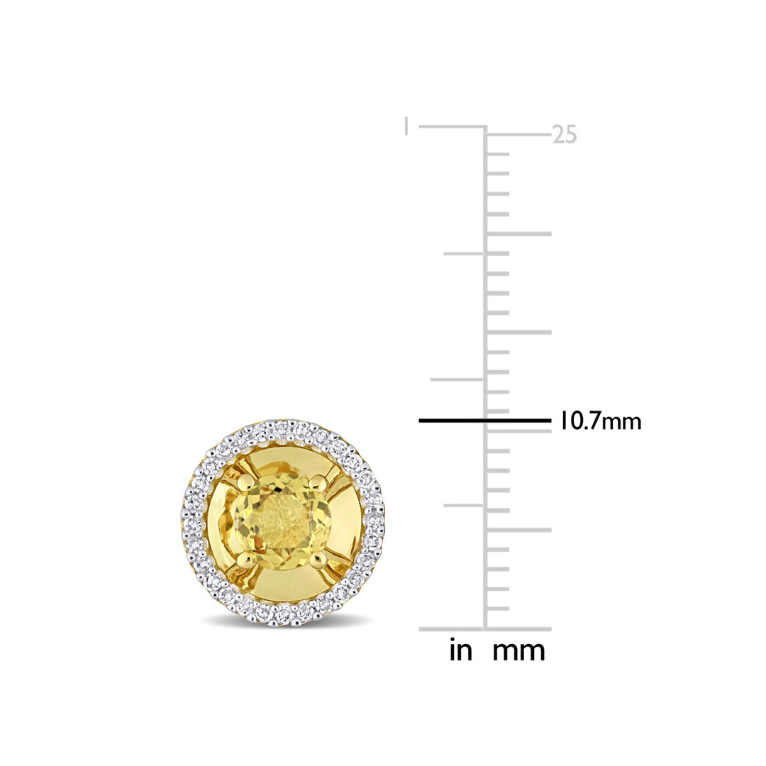 7/8 Carat (ctw) Citrine Solitaire Halo Earrings in 14K Yellow Gold with Diamonds Image 3