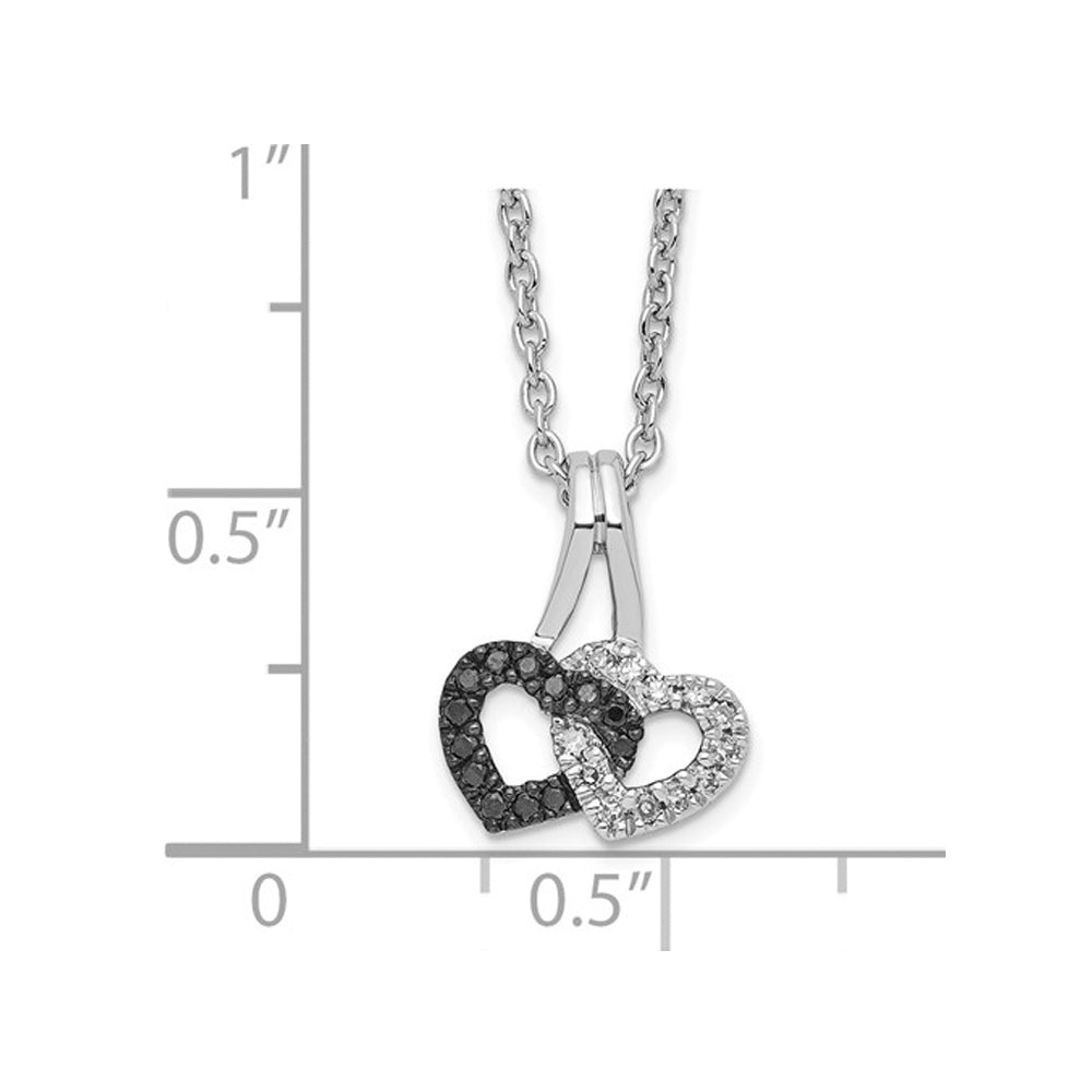 1/10 Carat (ctw) Black and White Diamond Double Heart Pendant Necklace in Sterling Silver with Chain Image 2