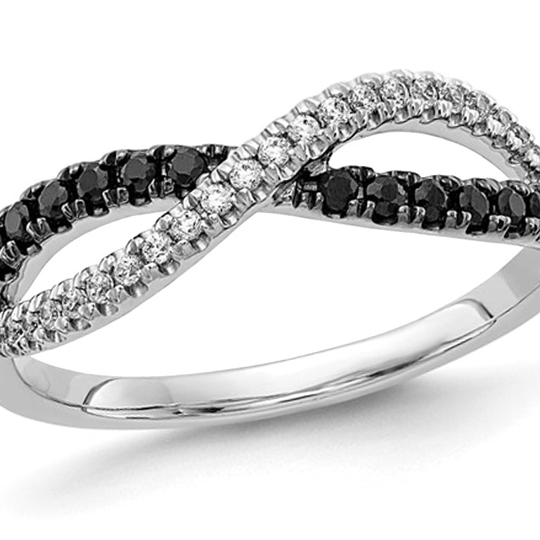 1/4 Carat (ctw) Black and White Diamond Tiwist Ring in 14K White Gold Image 1