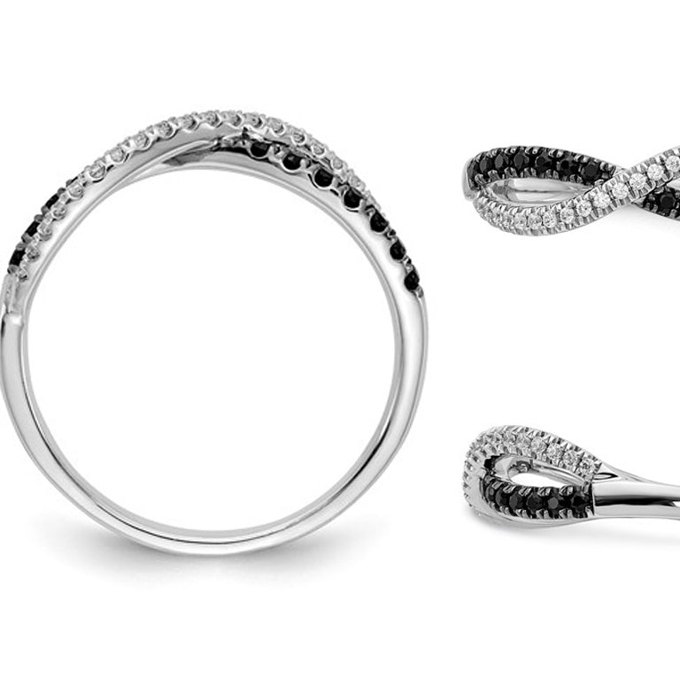 1/4 Carat (ctw) Black and White Diamond Tiwist Ring in 14K White Gold Image 2